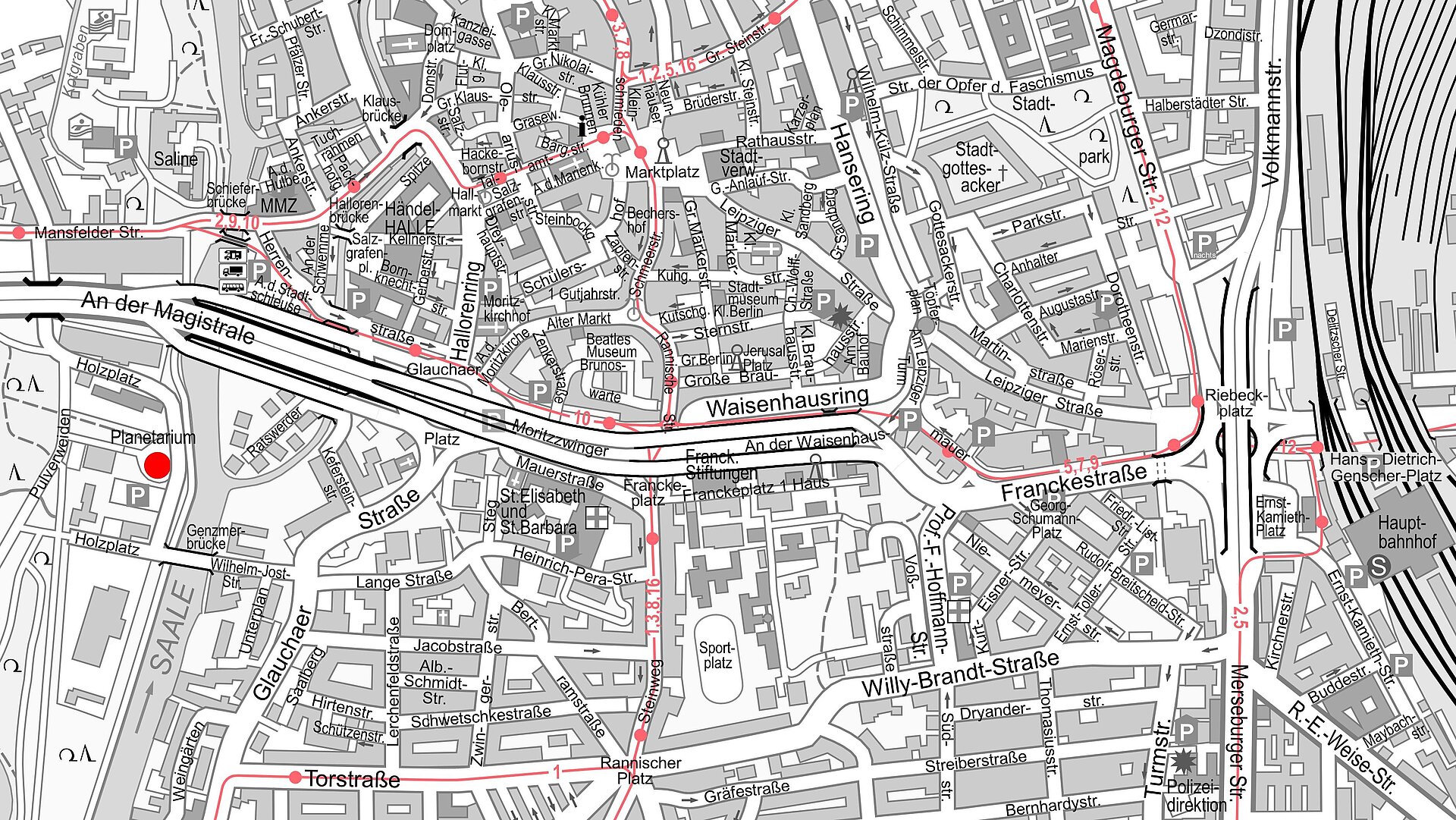 Stadtplan Halle, Karte Planetarium Halle