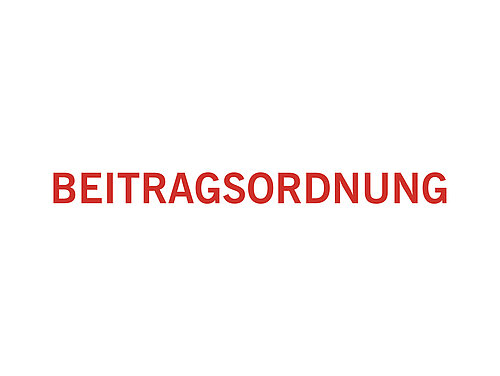 Schriftzug "Beitragsordnung" in roter Farbe vor weißem Hintergrund