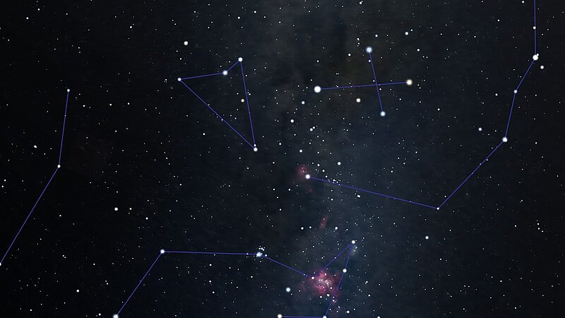 Sternbilder des Südsternhimmels mit Linien am Nachthimmel