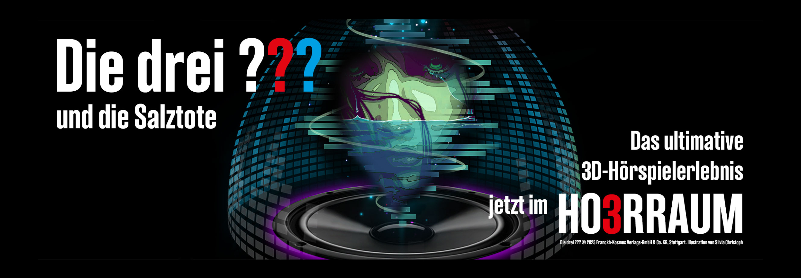 Titelbild und Logo - die drei farbigen Fragezeichen - zum neuen Hörspiel die Salztote