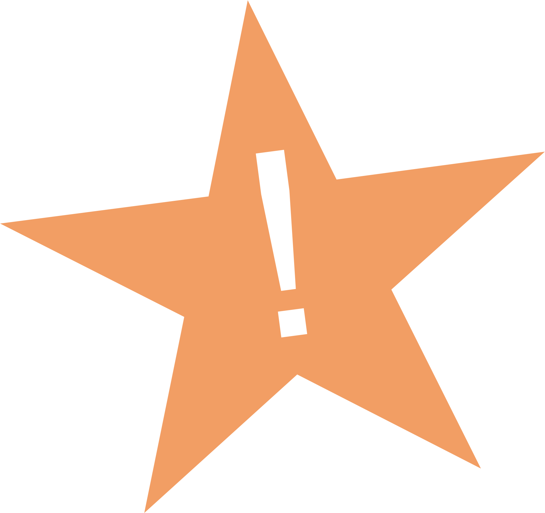 Orangefarbener Stern mit weißem Ausrufezeichen.